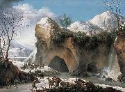 Francesco Francia, Paysage montagneux sous la neige avec diligence